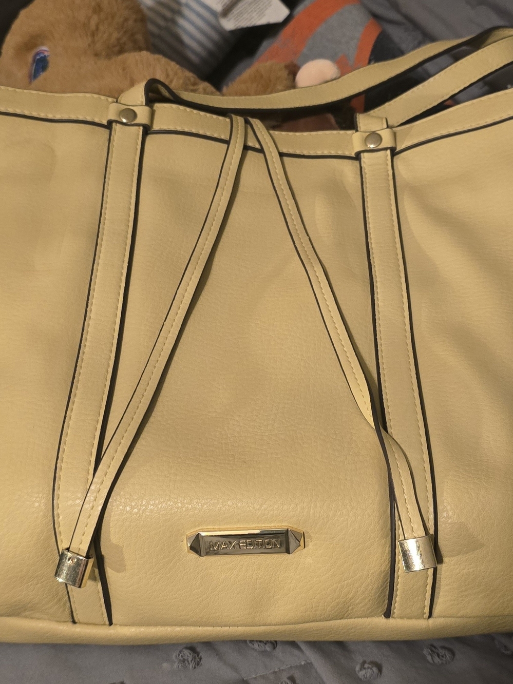 Max Edition Yellow Leather-Look Tote with Gold Hardware